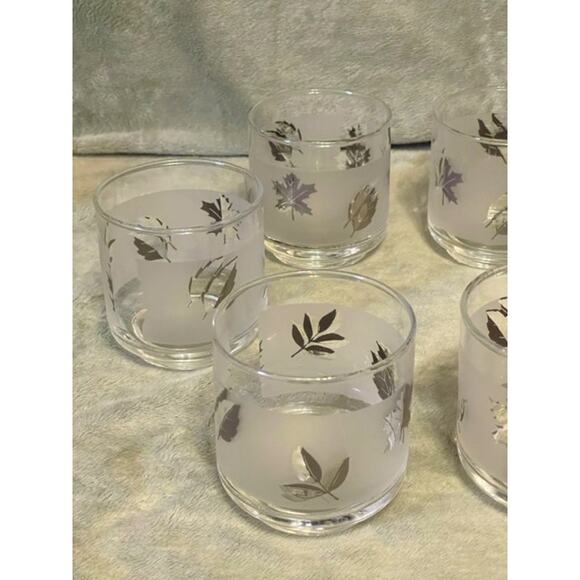 Vintage Libbey Frosted Silver Leaf Foilage Set of (6) 8oz Rocks Glasses - Picture 5 of 6